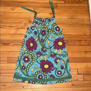 Hanna Andersson Dress Kids 6/7 Blue Purple Green Ribbon Trim Flowers